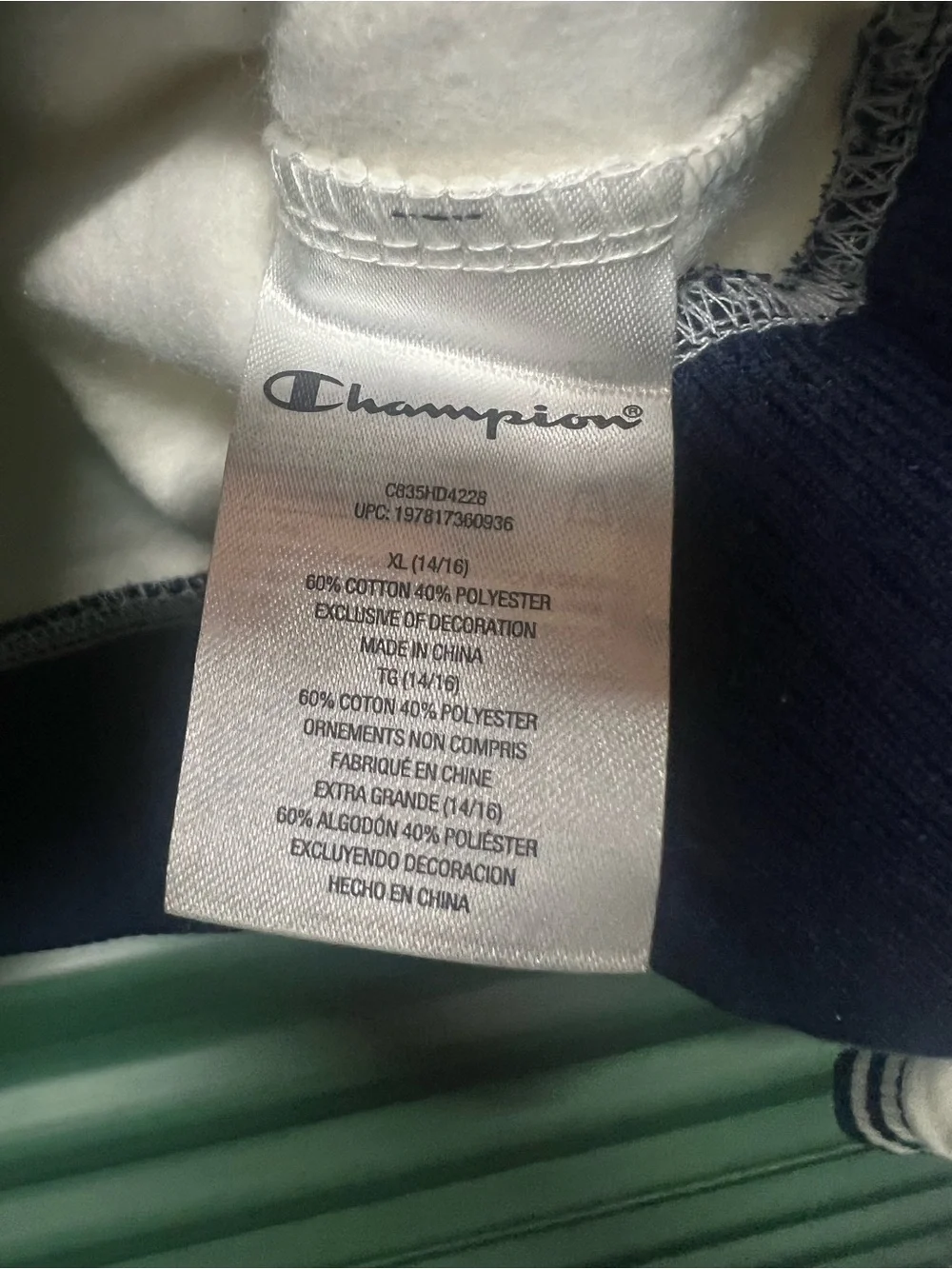 Champion White Hoodie with Navy Accents Size XL (14/16) New